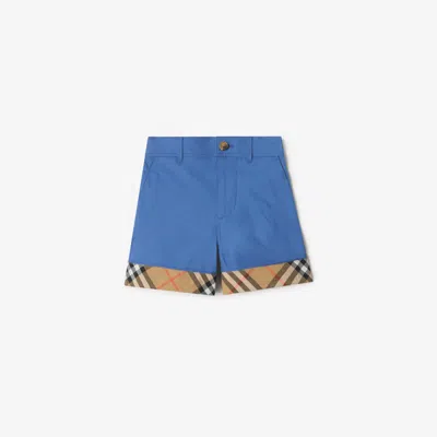 Burberry Childrens Check Turn-up Cotton Shorts In Blue