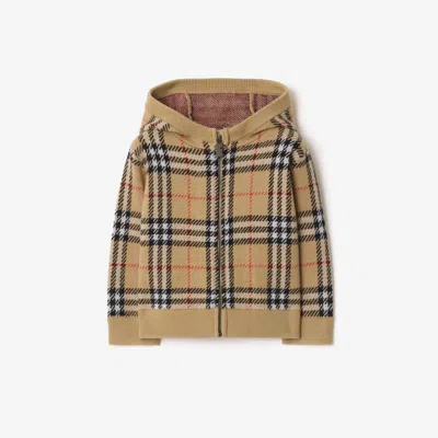 Burberry Childrens Check Wool Zip Hoodie In Brown
