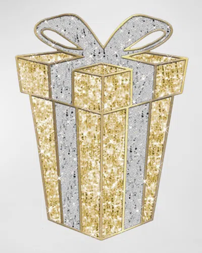 Barcana 2d Gift Box Outdoor Decoration With Led Lights, 36" In Gold