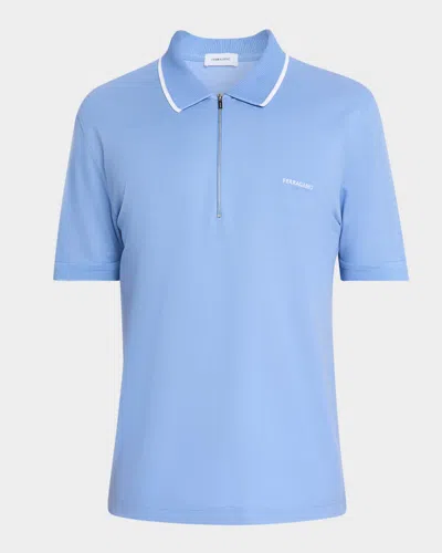Ferragamo Logo Embroidered Polo T-shirt In Blue