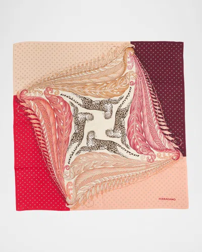 Ferragamo Madras 2 Rosso Bordeaux Print Silk Foulard Scarf In Multi
