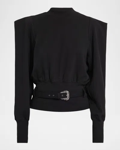 Versace Jeans Couture Belted Mock-neck Sweatshirt In Black