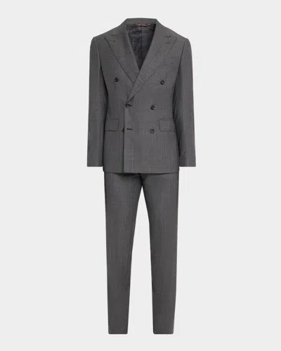 Canali Men's Wool Birdseye Double-breasted Suit In Gray
