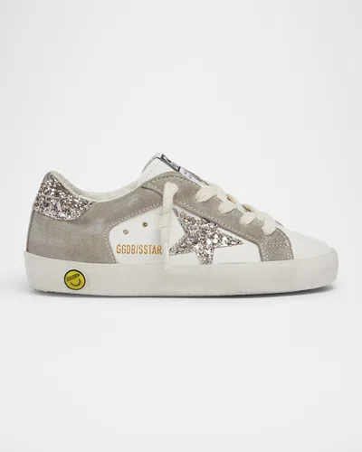 Golden Goose Girl's Super Star Glittered Leather And Suede Sneakers, Toddler/kid In White