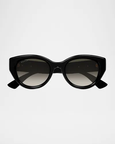 Gucci Double G Round Acetate Sunglasses In Black