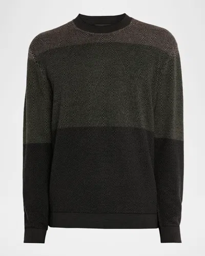 Emporio Armani Virgin Wool Jumper With Micro Jacquard Op-art Diamonds In Black