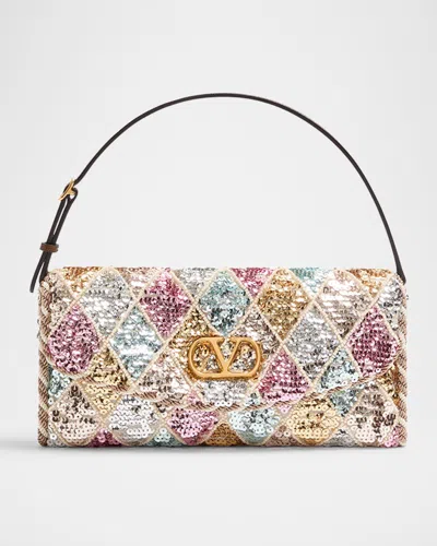 Valentino Vain Small Diamond Sequin-embroidered Shoulder Bag In Multi