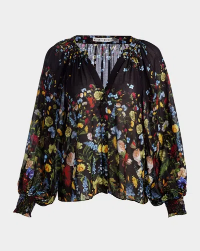 Alice And Olivia Thalia Button Down Blouse Social Hour Black In Black