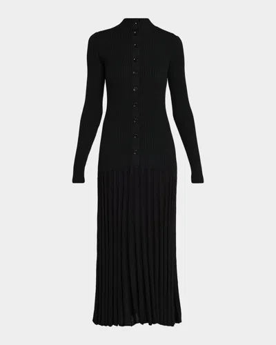 Proenza Schouler Jada Turtleneck Drop-waist Button-front Maxi Dress In Multi
