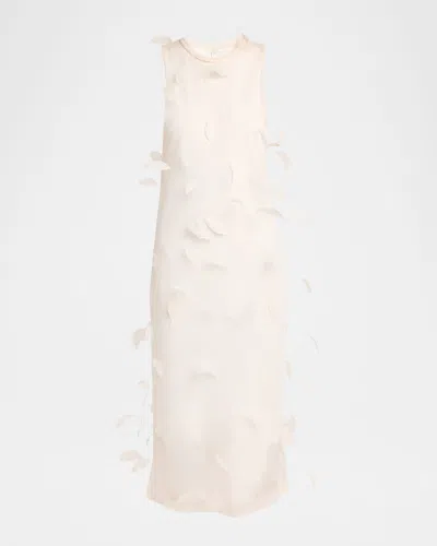 Jil Sander Feather-trim Sheer Silk Sleeveless Midi Dress In Neutral