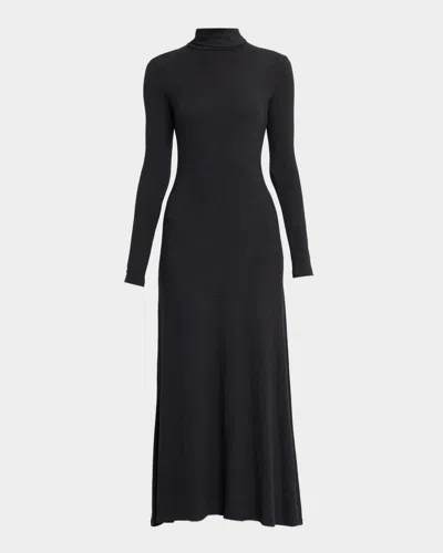 Staud Obsidian Open-back Ribbed-knit Turtleneck Maxi Dress In Black