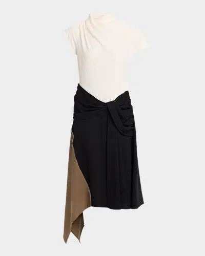 Staud Davina Asymmetric Midi Dress In Black