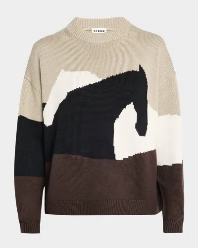 Staud Giada Horse Merino Wool Crewneck Sweater In Brown