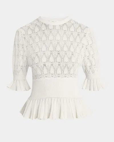 Chloé Short-sleeve Pointelle Peplum Sweater In White