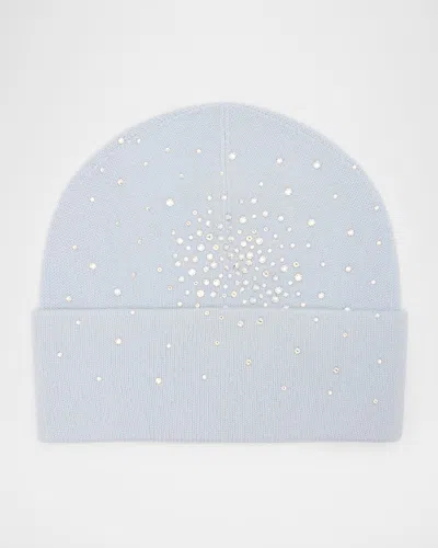 Carolyn Rowan Crystal Embroidered Cashmere Beanie In Blue