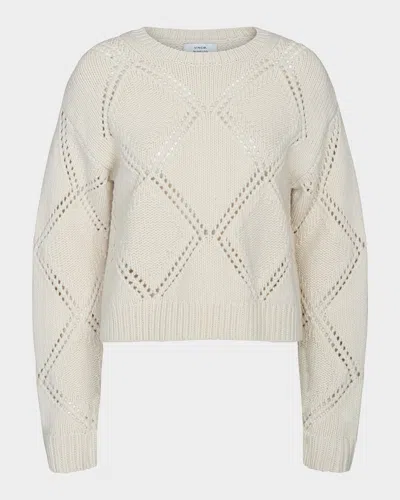 Vince Textured Argyle Italian Wool Sweater In White