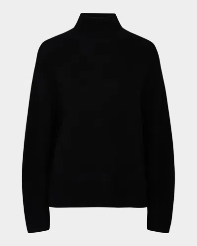 Vince Wool-cashmere Side-slit Turtleneck Sweater In Black