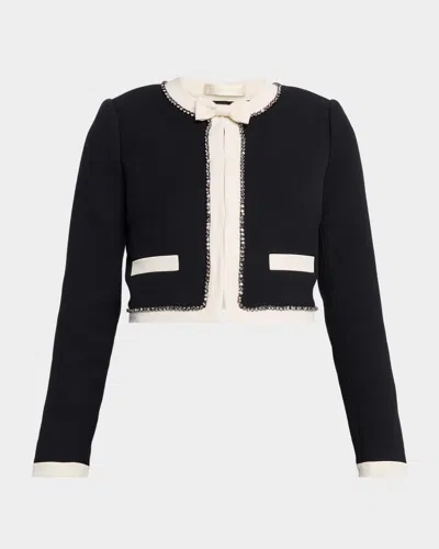 Loveshackfancy Ralphette Crystal Trim Colorblock Jacket In Black