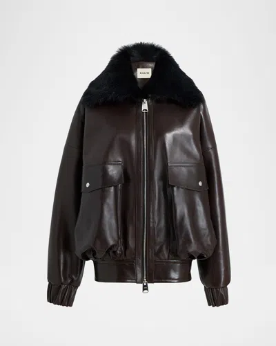 Khaite Daemon Jacket With Shearling Collar In Brown