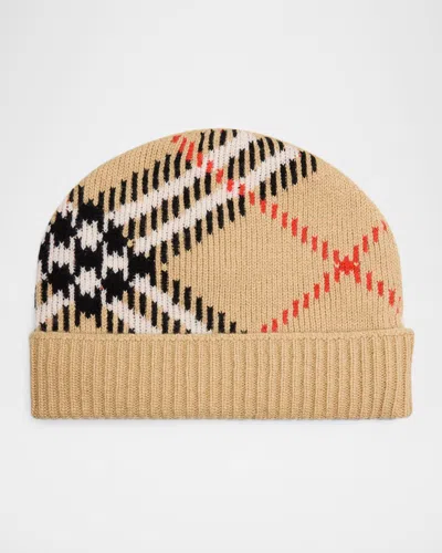Burberry Check Cashmere-blend Knit Beanie In Brown