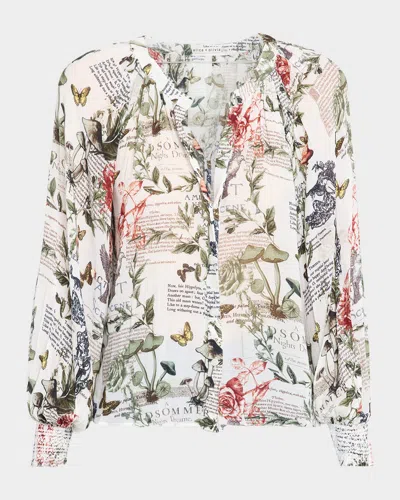 Alice And Olivia Thalia Long-sleeve Button-front Blouse In Neutral