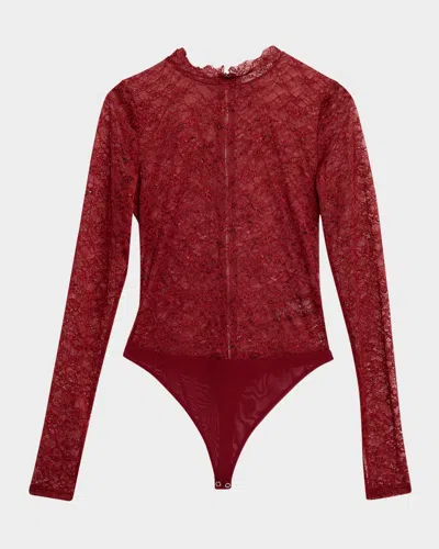 Alice And Olivia Taeyn Lace Bodysuit In Brown