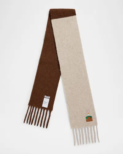 Loewe Embroidered Two-tone Alpaca-blend Scarf In Gray
