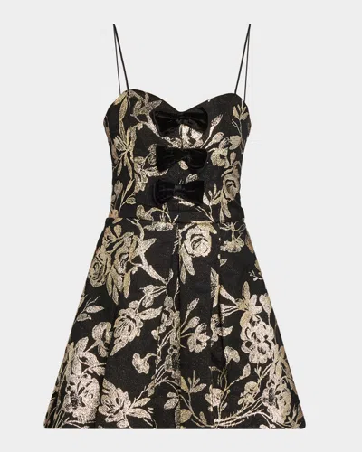 Alice And Olivia Daniela Floral Metallic Bow-front Mini Dress In Black