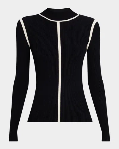 Elie Tahari The Chani Mock-neck Contrast-trim Sweater In Black