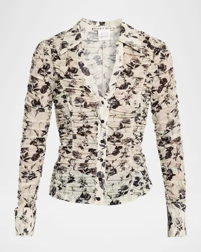 Alice And Olivia Portia Ruched Mesh Top In Multi