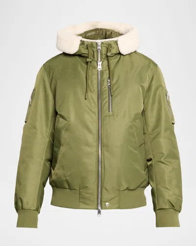 Mackage Men's August Bomber Jacket With Shearling-trimmed Hood In Green