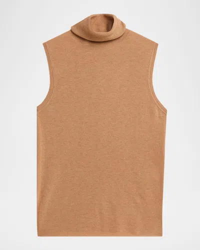 Majestic Machine Washable Cashmere Sleeveless Turtleneck In Brown