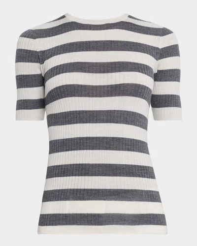 Majestic Superfine Merino Striped Crewneck T-shirt In Multi