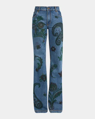 Etro Paisley Print Jeans In Blue
