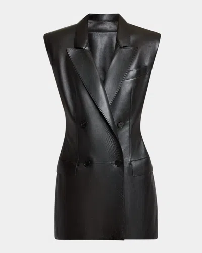 Givenchy Double-breasted Sleeveless Jacket In Leather In Black