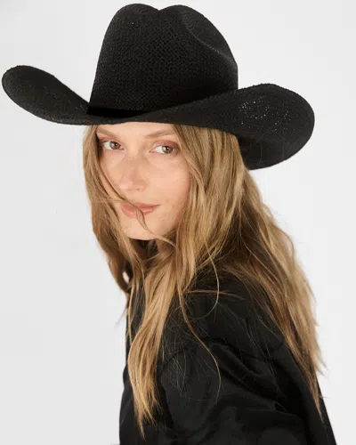 Janessa Leone Aiden Western Straw Fedora In Black