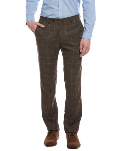 Paisley & Gray Downing Slim Fit Flat Front Windowpane Dress Pants In Brown