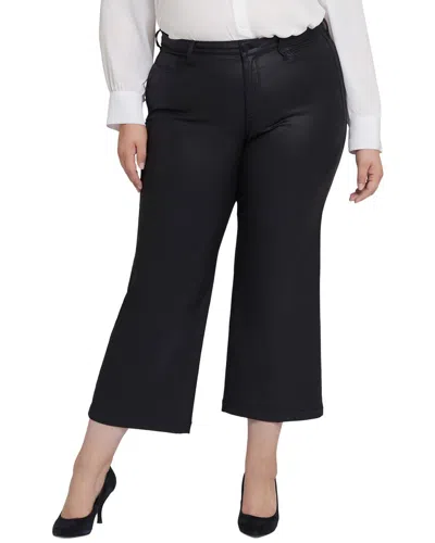 Nydj Plus Teresa Black Coated Wide Leg Jean In Black