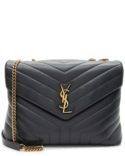 Saint Laurent Grey Matelasse Calfskin Monogram Loulou Chain Medium Shoulder  Bag (authentic Pre-love In Black