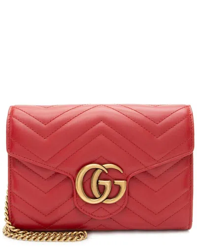 Gucci Red Matelasse Leather Gg Marmont Wallet On Chain (authentic Pre-loved) In Burgundy