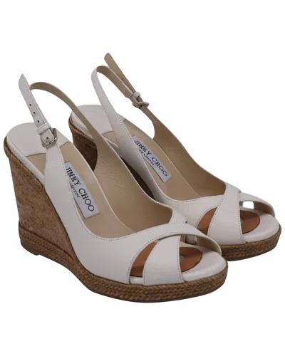 Jimmy Choo Cork Braided Amely Wedge Sandals In White Leather In Nude
