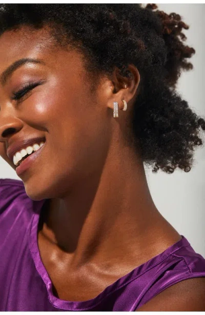 Nadri Disco Duo Pave Hoop Earrings Set In Rhodium Plated Or 18k Gold Plated In Gold