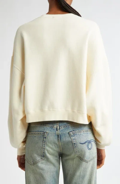 R13 Distressed Logo Graphic Crop Sweatshirt In Neutral