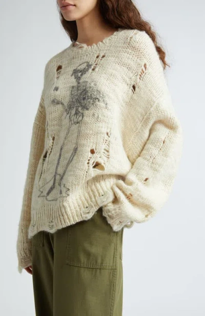 R13 Destroyed Pullover With Skeleton Print. In Neutral