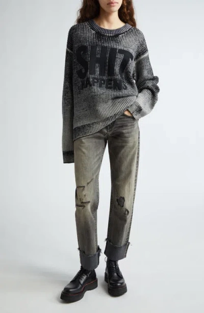 R13 Reverse-printed Wool Jumper In Gray