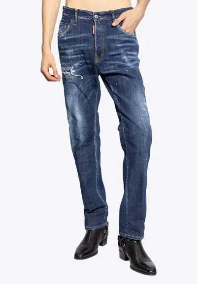 Dsquared2 642 Distressed Straight-leg Jeans In Blue
