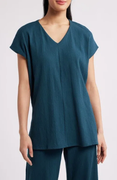 Eileen Fisher Cap Sleeve Boxy Tunic Top In Blue