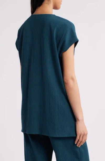 Eileen Fisher Cap Sleeve Boxy Tunic Top In Blue