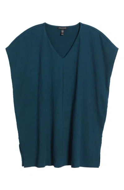 Eileen Fisher Cap Sleeve Boxy Tunic Top In Blue