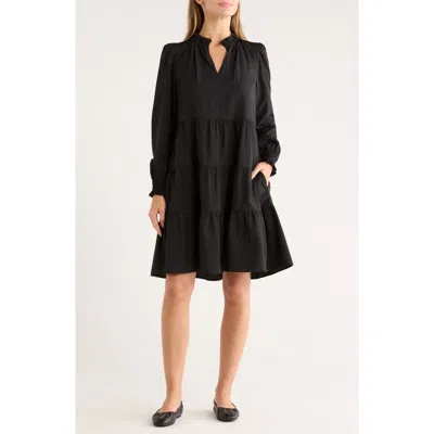 Caslon ® Long Sleeve Tiered Crepe Dress In Black